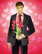 Man With Bouquet of Flowers-Valentine's Day Background