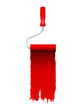 Red roller brush with trail of paint