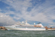 luxury modern cruise ship docked in european port