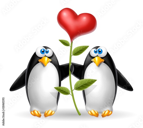 Illustration: pinguini con cuore pinguini con cuore