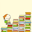 Boy running to the top of stairs of knowledge