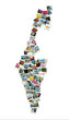 Map of Israel,collage made of travel photos with famous landmark