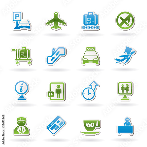 Vector: Airport and transportation icons - vector icon set Airport and transportation icons - vector icon set
