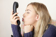 A woman's kiss on the phone A woman's kiss on the phone