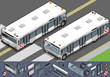 Isometric airport bus in two position