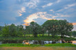 Twilight spring landscape with flood waters.