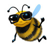 3d Bee wears glasses and waves hello