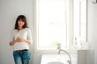 attractive asian woman in the bathroom