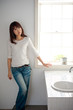 attractive asian woman in the bathroom