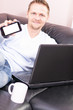 Successful businessman in the comfortable home, work.