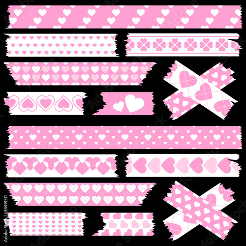 Vektor: Tape Set Different Hearts Rose/White Tape Set Different Hearts Rose/White
