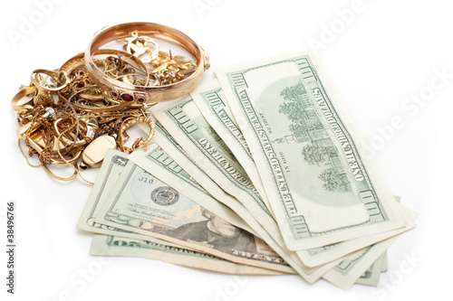 Photo: gold and silver pile scrap and cash dollar gold and silver pile scrap and cash dollar