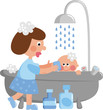 Vektor: Mom washes the child's Mom washes the child's