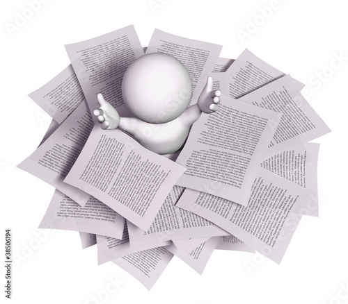 Illustration: 3d man with a stack of papers 3d man with a stack of papers