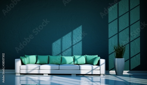 Illustration: Wohndesign - Sofa mit Kissen türkis Wohndesign - Sofa mit Kissen türkis