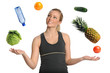Foto: Woman Juggling Fruits Vegetables and Water Woman Juggling Fruits Vegetables and Water