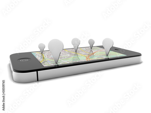Illustration: Handy mit Positionszeigern Handy mit Positionszeigern