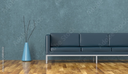 Illustration: Wohndesign - blaues Ledersofa Wohndesign - blaues Ledersofa