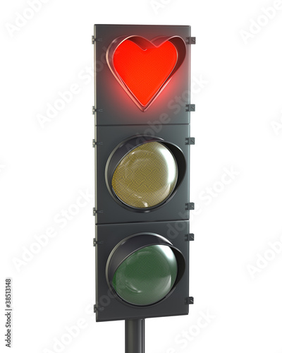 Illustration: Traffic light with heart shaped red lamp Traffic light with heart shaped red lamp