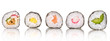 Sushi pieces collection, isolated on white background