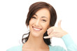 woman making a call me gesture