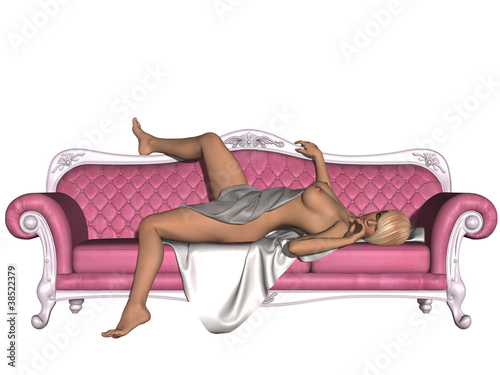 Sexy nude girl posing on a sofa