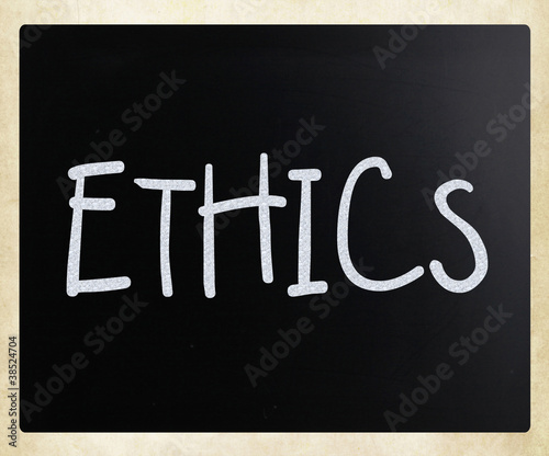 Illustration: "Ethics" handwritten with white chalk on a blackboard "Ethics" handwritten with white chalk on a blackboard