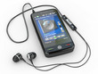 Mobile phone with headphones. 3d