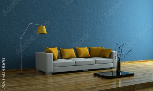 Illustration: Wohndesign - Sofa mit gelben Kissen Wohndesign - Sofa mit gelben Kissen