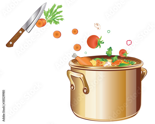 Vector: Cooking soup with vegetables Cooking soup with vegetables
