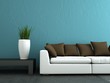 Wohndesign - weisses Sofa mit brauen Kissen