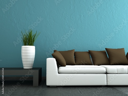 Illustration: Wohndesign - weisses Sofa mit brauen Kissen Wohndesign - weisses Sofa mit brauen Kissen