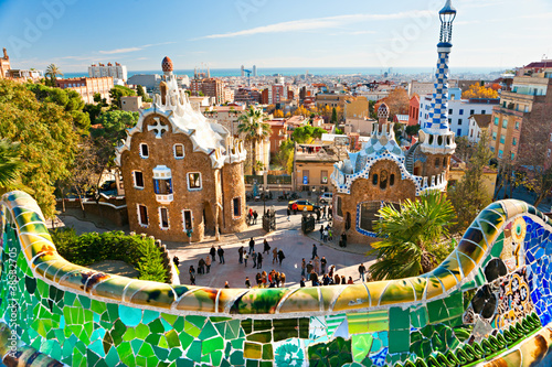 Photo: Park Guell in Barcelona, Spain. Park Guell in Barcelona, Spain.