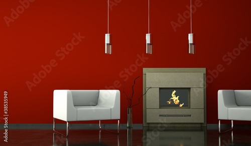 Photo: Wohndesign - Sessel weiss vor Kamin Wohndesign - Sessel weiss vor Kamin