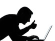 one business man silhouette computing computer laptop thumb up