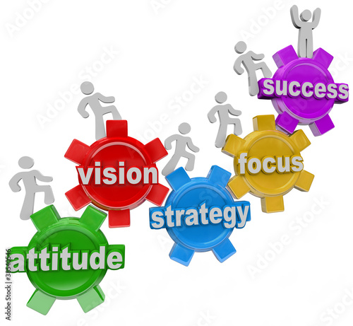 Illustration: Vision Strategy Gears People Rise to Achieve Success Vision Strategy Gears People Rise to Achieve Success