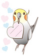 ハートのタグをくわえるオカメインコ ノーマル　