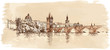 Vector: Panorama of Prague. View of Charles Bridge and the Vltava river Panorama of Prague. View of Charles Bridge and the Vltava river