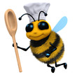 3d Bee in chefs hat with wooden spoon