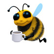 3d Bee with a cup of coffee