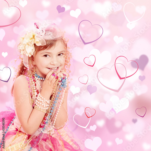 Photo: Prinzessin mit Hintergrund Herzen Pink Prinzessin mit Hintergrund Herzen Pink