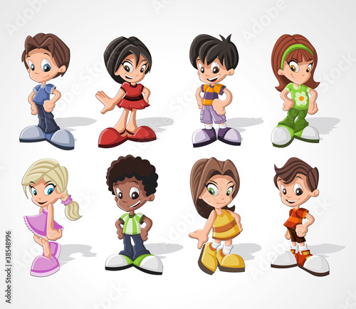 Vector: Set of 8 cute happy cartoon kids Set of 8 cute happy cartoon kids