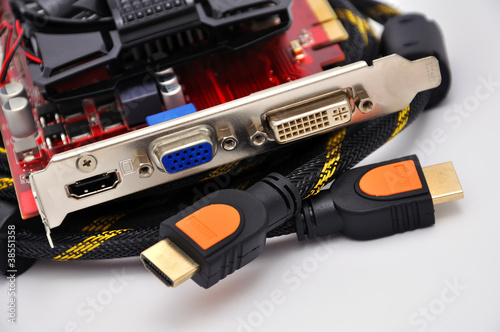 Photo: video card and hdmi cable video card and hdmi cable