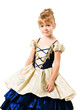 little girl wearing Sinderella dress isolated on white backgroun
