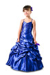 6 years old girl wearing blue isolated on white background