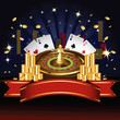 Roulette wheel with coins and cards