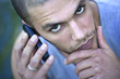 Sérieux, inquiet, téléphone, technologie, communication Sérieux, inquiet, téléphone, technologie, communication