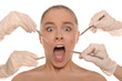 frightened woman on reception at the dentist's