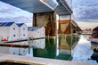 Water homes under bridge in Tacoma downtown.