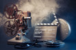 old film projector and movie objects